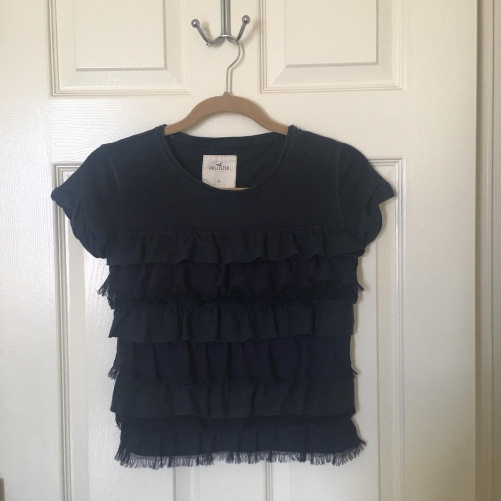 Navy Blue Ruffled T-Shirt